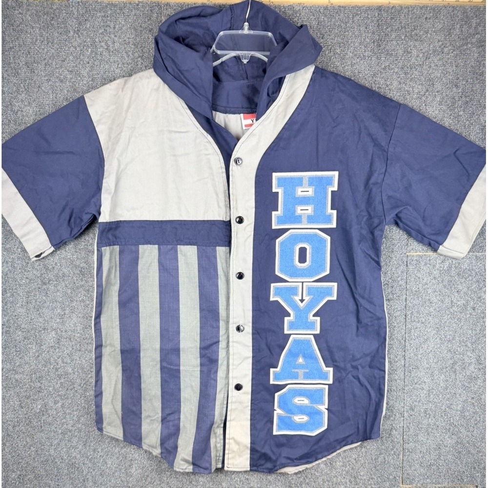 Vtg 90s Georgetown Hoyas Colorblock Double-Sided SS Hoodie Twill Size S
